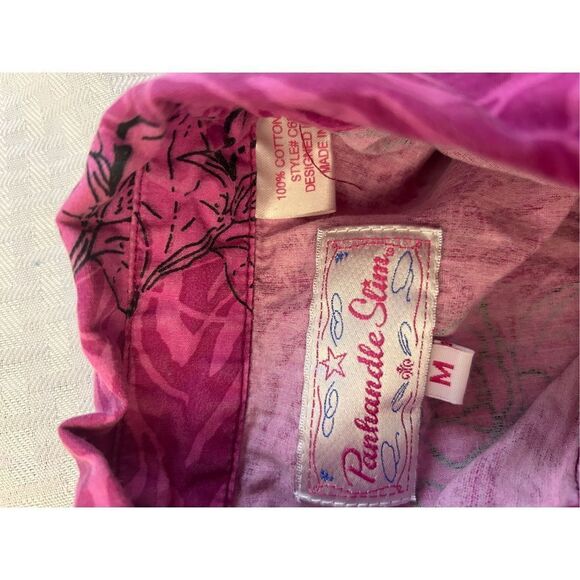 Panhandle slim girls medium pink roses western cowgirl pearl snap long sleeved s - Picture 5 of 9